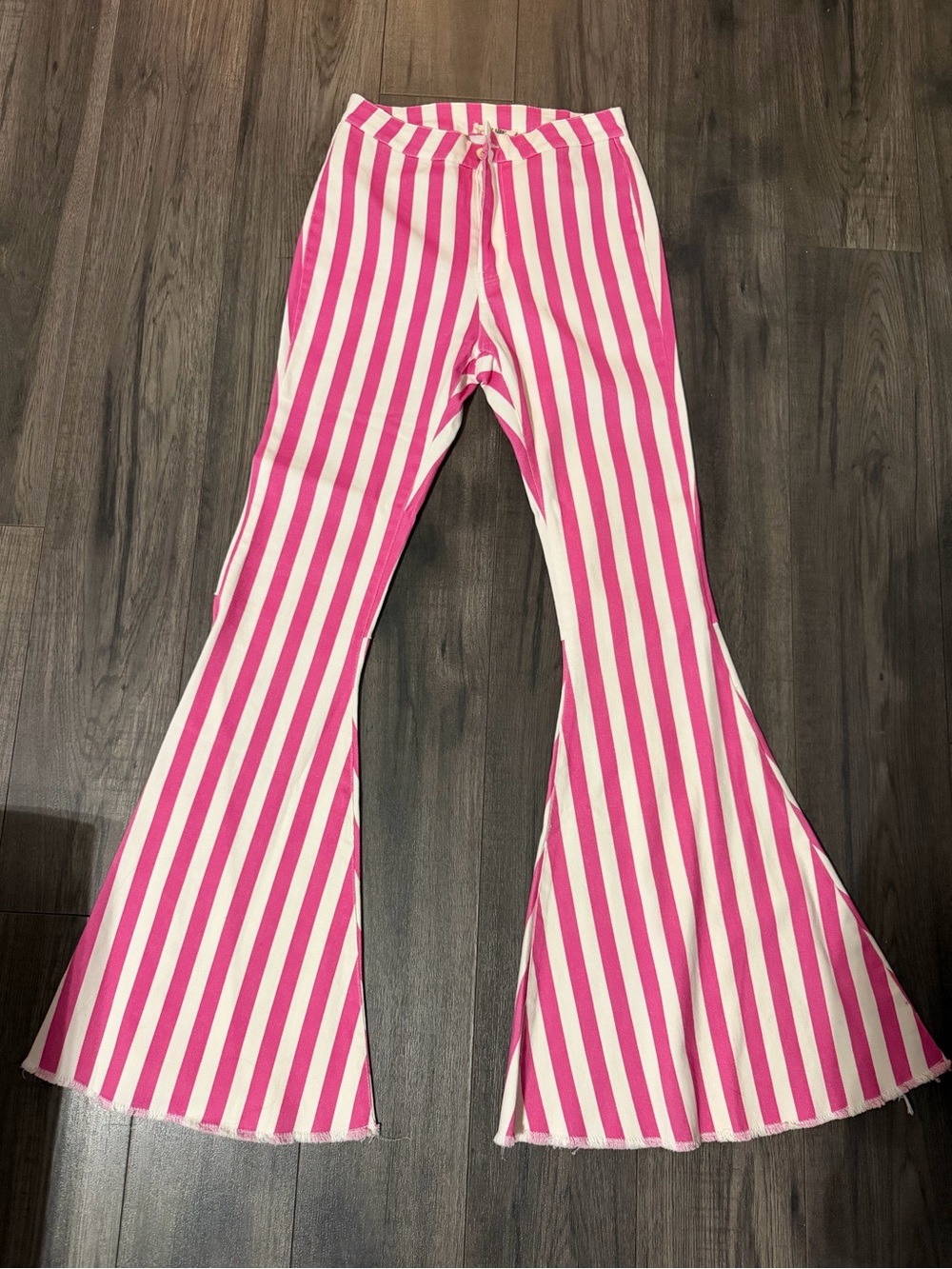 Peach Love Pink & White Striped Super Flare Jeans – Size Small